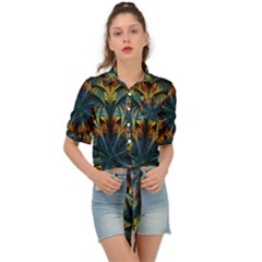 Fractal Flower Fantasy Floral Tie Front Shirt  by Wegoenart