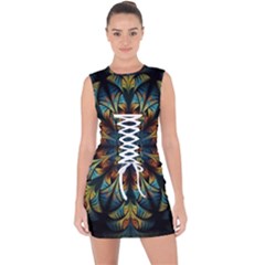 Fractal Flower Fantasy Floral Lace Up Front Bodycon Dress