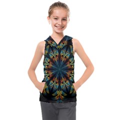 Fractal Flower Fantasy Floral Kids  Sleeveless Hoodie by Wegoenart