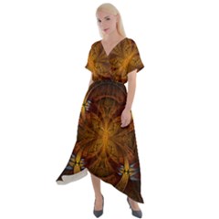 Fractal Art Abstract Pattern Cross Front Sharkbite Hem Maxi Dress