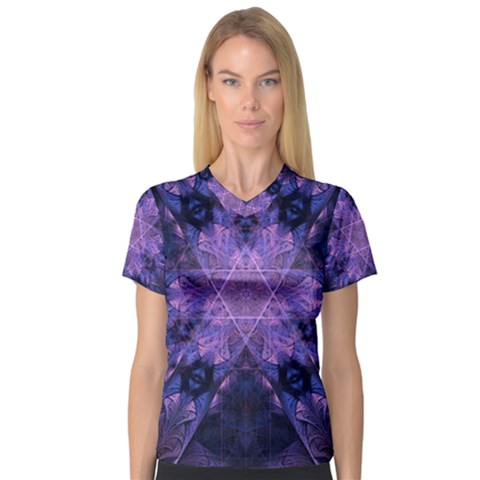 Fractal Symbol Pattern Design V-neck Sport Mesh Tee by Wegoenart