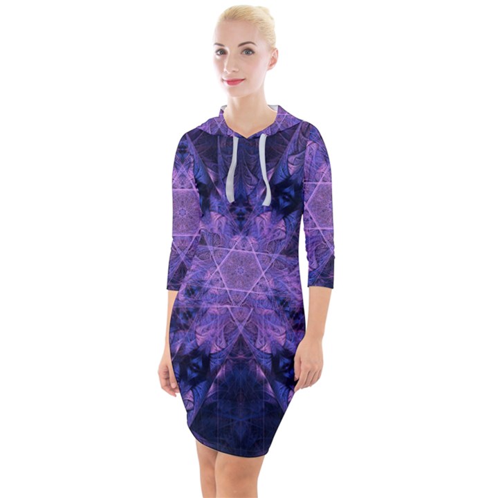 Fractal Symbol Pattern Design Quarter Sleeve Hood Bodycon Dress