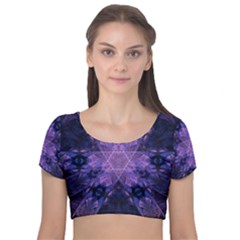 Fractal Symbol Pattern Design Velvet Short Sleeve Crop Top  by Wegoenart