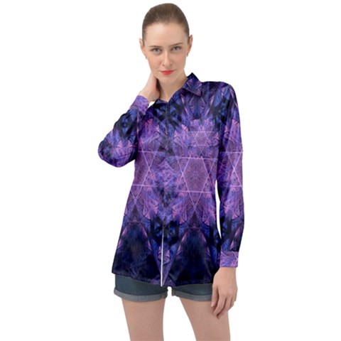 Fractal Symbol Pattern Design Long Sleeve Satin Shirt by Wegoenart