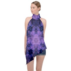 Fractal Symbol Pattern Design Halter Asymmetric Satin Top by Wegoenart