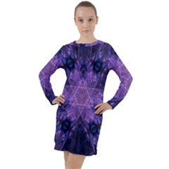 Fractal Symbol Pattern Design Long Sleeve Hoodie Dress