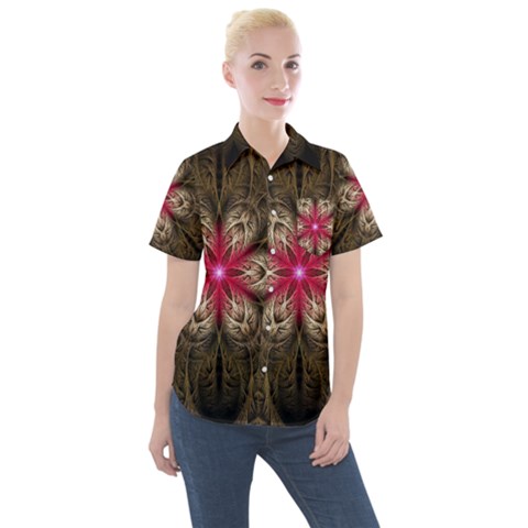 Fractal Background Design Abstract Women s Short Sleeve Pocket Shirt by Wegoenart