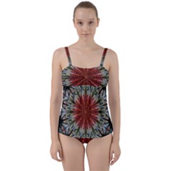 Fractal Floral Fantasy Flower Twist Front Tankini Set by Wegoenart