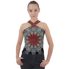 Fractal Floral Fantasy Flower Cross Neck Velour Top by Wegoenart