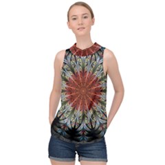 Fractal Floral Fantasy Flower High Neck Satin Top by Wegoenart