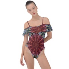 Fractal Floral Fantasy Flower Frill Detail One Piece Swimsuit