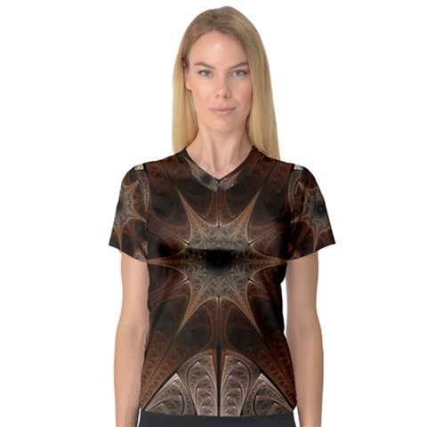 Fractal Abstract Star Pattern V-neck Sport Mesh Tee by Wegoenart