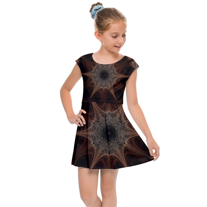 Fractal Abstract Star Pattern Kids  Cap Sleeve Dress