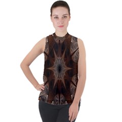 Fractal Abstract Star Pattern Mock Neck Chiffon Sleeveless Top by Wegoenart