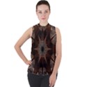 Fractal Abstract Star Pattern Mock Neck Chiffon Sleeveless Top View1