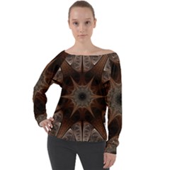 Fractal Abstract Star Pattern Off Shoulder Long Sleeve Velour Top