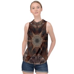 Fractal Abstract Star Pattern High Neck Satin Top by Wegoenart