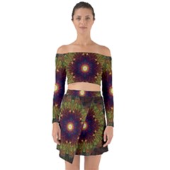 Art Abstract Fractal Pattern Off Shoulder Top With Skirt Set by Wegoenart