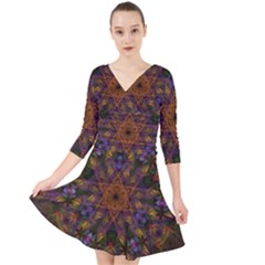 Fractal Abstract Background Pattern Quarter Sleeve Front Wrap Dress