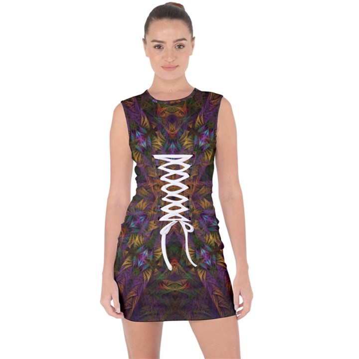 Fractal Abstract Background Pattern Lace Up Front Bodycon Dress