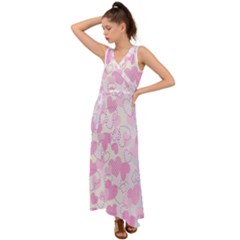 Valentine Background Hearts Bokeh V-neck Chiffon Maxi Dress