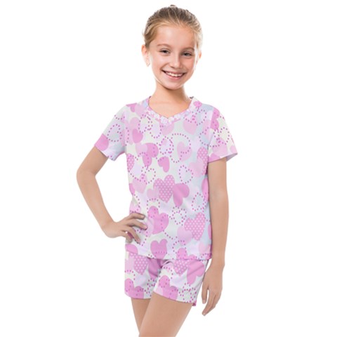 Valentine Background Hearts Bokeh Kids  Mesh Tee And Shorts Set by Nexatart