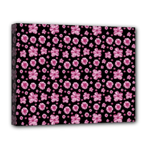 Pink And Black Floral Collage Print Canvas 14  X 11  (stretched) by dflcprintsclothing