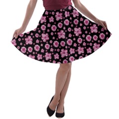 Pink And Black Floral Collage Print A-line Skater Skirt