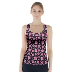 Pink And Black Floral Collage Print Racer Back Sports Top by dflcprintsclothing