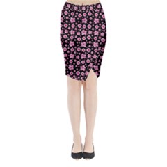 Pink And Black Floral Collage Print Midi Wrap Pencil Skirt