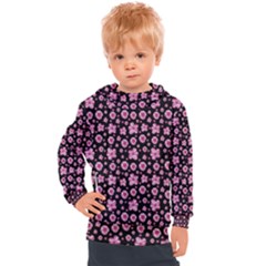 Pink And Black Floral Collage Print Kids  Hooded Pullover