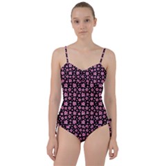 Pink And Black Floral Collage Print Sweetheart Tankini Set