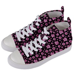 Pink And Black Floral Collage Print Women s Mid-top Canvas Sneakers by dflcprintsclothing