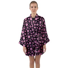 Pink And Black Floral Collage Print Long Sleeve Satin Kimono by dflcprintsclothing