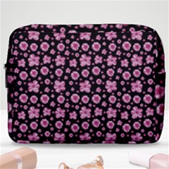 Pink And Black Floral Collage Print Make Up Pouch (large)