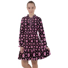 Pink And Black Floral Collage Print All Frills Chiffon Dress