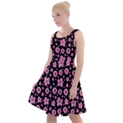 Pink And Black Floral Collage Print Knee Length Skater Dress