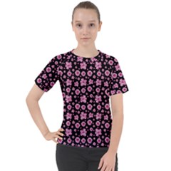 Pink And Black Floral Collage Print Women s Sport Raglan Tee