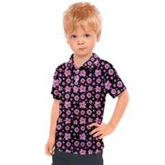 Pink And Black Floral Collage Print Kids  Polo Tee