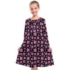 Pink And Black Floral Collage Print Kids  Midi Sailor Dress by dflcprintsclothing