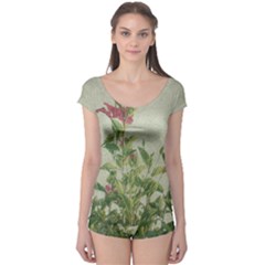 Botanical Vintage Style Motif Artwork 2 Boyleg Leotard  by dflcprintsclothing