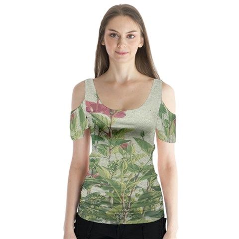 Botanical Vintage Style Motif Artwork 2 Butterfly Sleeve Cutout Tee  by dflcprintsclothing