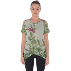 Botanical Vintage Style Motif Artwork 2 Cut Out Side Drop Tee by dflcprintsclothing