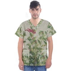 Botanical Vintage Style Motif Artwork 2 Men s V-neck Scrub Top