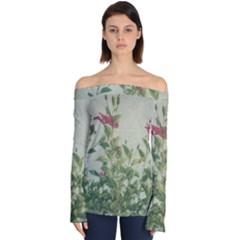 Botanical Vintage Style Motif Artwork 2 Off Shoulder Long Sleeve Top by dflcprintsclothing