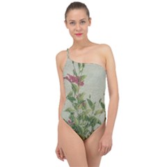 Botanical Vintage Style Motif Artwork 2 Classic One Shoulder Swimsuit by dflcprintsclothing