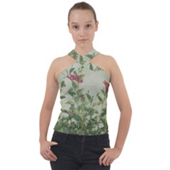 Botanical Vintage Style Motif Artwork 2 Cross Neck Velour Top by dflcprintsclothing