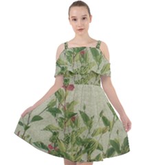 Botanical Vintage Style Motif Artwork 2 Cut Out Shoulders Chiffon Dress