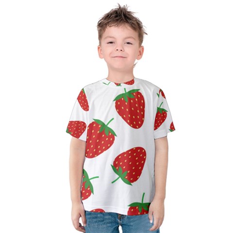 Seamless Pattern Fresh Strawberry Kids  Cotton Tee by Wegoenart