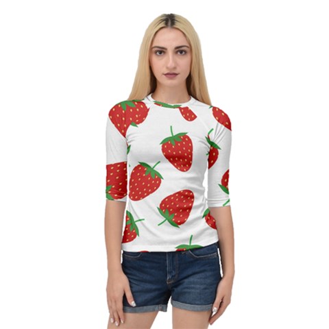 Seamless Pattern Fresh Strawberry Quarter Sleeve Raglan Tee by Wegoenart